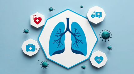 Futuristic Respiratory Health Concept with Stylized Lungs and Medical Icons