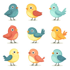 Fototapeta premium Nine Adorable Cartoon Birds Collection