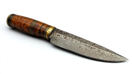 Antique damascus steel knife with wooden handle. © AFFANYUDA