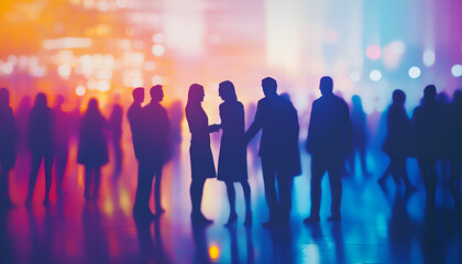 Silhouettes of People Networking in Vibrant Urban Setting