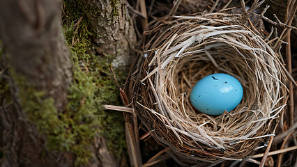 bird's nest with a blue egg