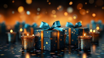 Vibrant Yellow and Blue Gift Boxes on a Warm Background - Festive Celebration