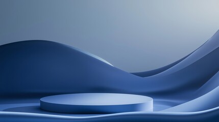 A blue wave with a blue cloth on it. Background for display your product. Podium mock up for product presentation.