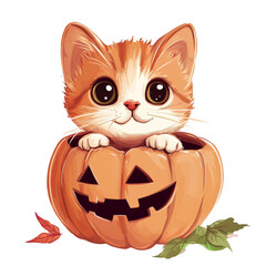 Adorable Kitten in a Jack-o'-lantern: A Cute Halloween Treat