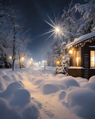 winter night glow, glowing winter scene, winter night lights, serene winter evening, glowing snow, winter wonderland, magical winter night, glowing streetlights, snowy night, moonlit winter, peaceful 