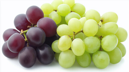 Isolated Two Bunches of Green and Purple Grapes on White Background