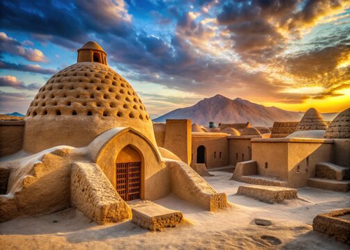 Abarkuh Yazd Iran: Ancient Persian Clay Ice House, High-Resolution Adobe Architecture,  Deep Depth of Field Photography