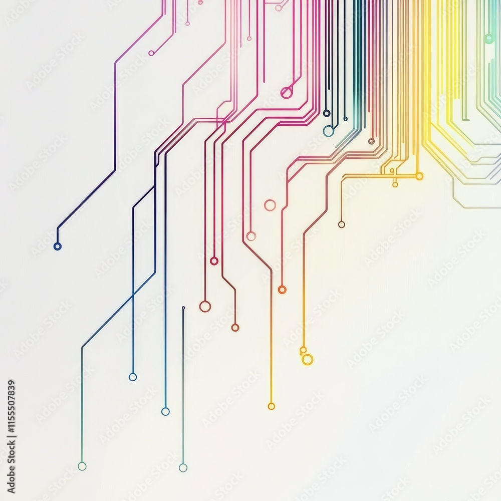 Poster abstract design featuring colorful circuit lines on a light background.