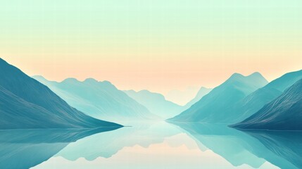 Obraz premium Mountain range with winding river under a serene pastel sky during early morning light. Generative AI