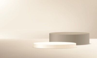 Beige background vector 3d with brown podium. products display 3d background podium. Space for selling products on the website. Vector illustration.