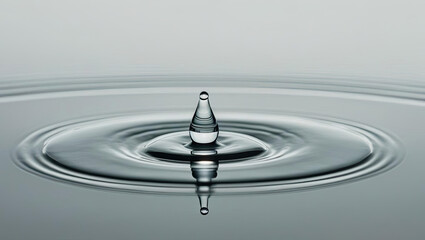 close up of single water droplet creating ripples on calm water surface