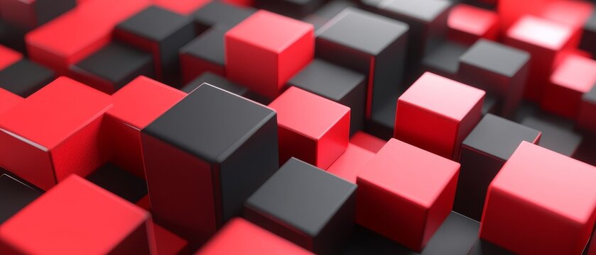 Fototapeta A close-up view of interlocking red and black cubes creating a dynamic abstract pattern.