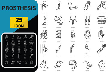 Prosthetics icons set. Medical mechanical prostheses and replacement of parts of the body. Icon Simple Vector 