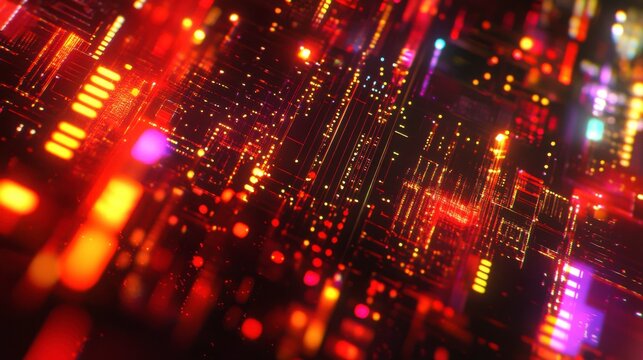 Close-Up of Advanced Circuit Details and Light Effects