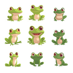 Fototapeta premium Nine Adorable Cartoon Frogs Collection
