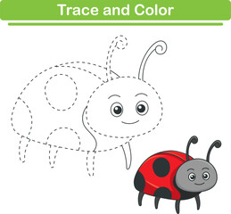 Handwriting Practice. Tracing lines and coloring ladybirds for children. Vector Illustration