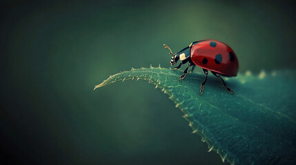 Naklejka premium Close-up of ladybug on green leaf. (1)