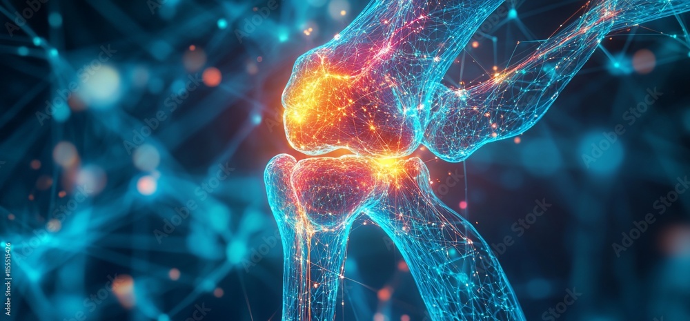 Aufkleber a digital representation of a knee joint, highlighting its structure and function.