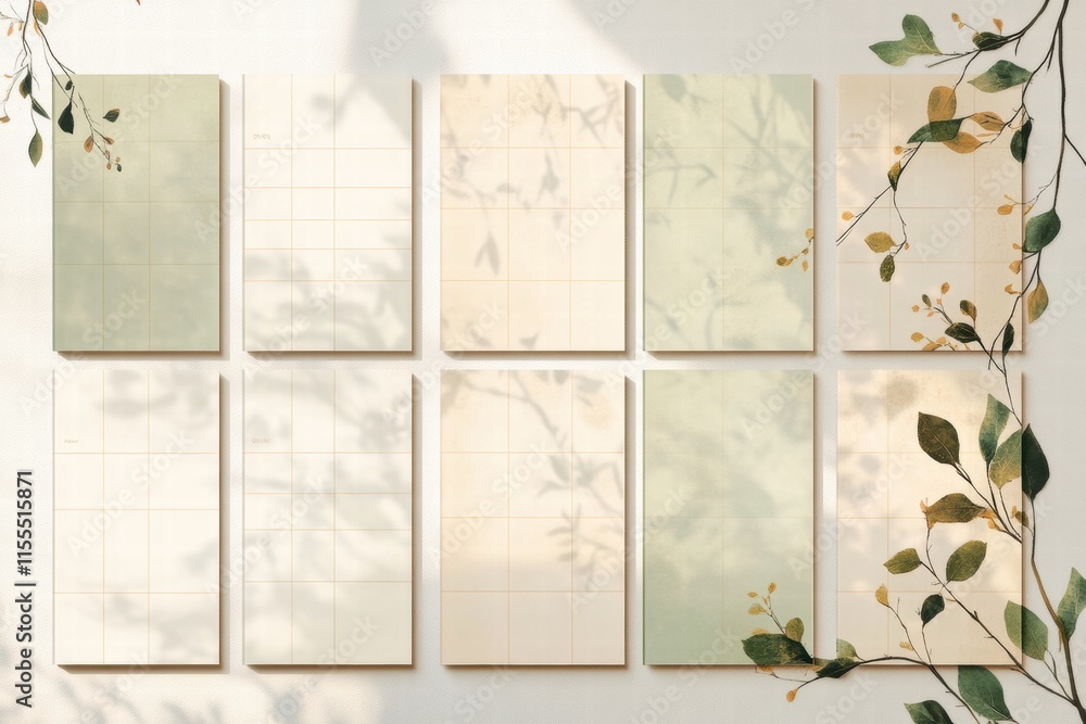 Aufkleber minimalist planner layout mock up with subtle grid lines and floral accents for organized planning a