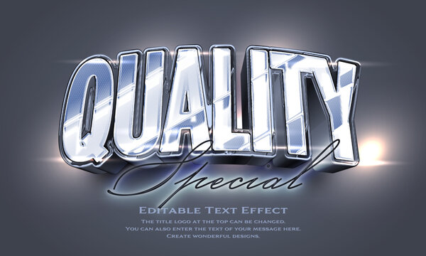 &rdquo;Quality Special&rdquo; Editable title logo text style effect in metallic gray silver with glossy and luster, sans serif typeface
