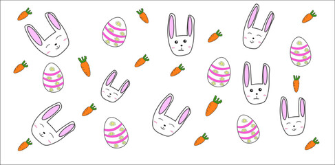 cute bunny easter egg and carrot. happy easter.  vector ilustrasion. seamless pattern 