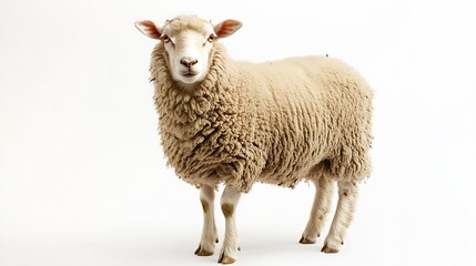 Fototapeta premium Majestic Sheep Standing on Simple White Background for Clean Product Display : Generative AI