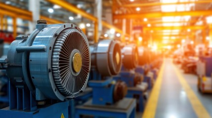 Fototapeta premium Industrial Motors in Mechanical Workshop Lighting