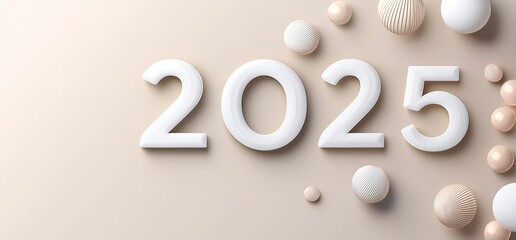 modern vector logo design with the numbers "2025", in muted neutral colors, for New year card template with space on one side of page to add text or photo, minimalism, simple shapes and lines, abstrac