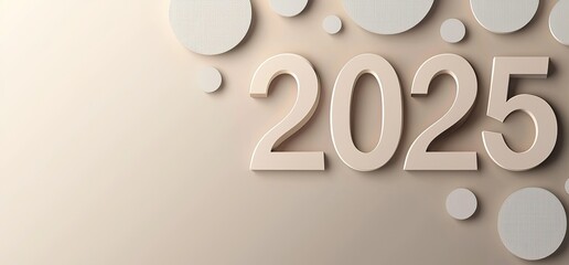 modern vector logo design with the numbers "2025", in muted neutral colors, for New year card template with space on one side of page to add text or photo, minimalism, simple shapes and lines, abstrac