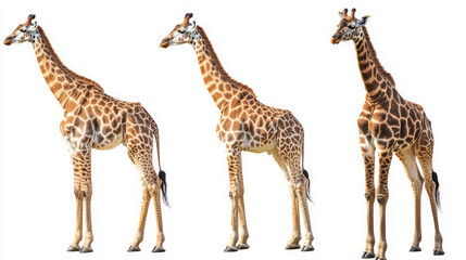 Naklejka premium three elegant giraffes on a bright white background