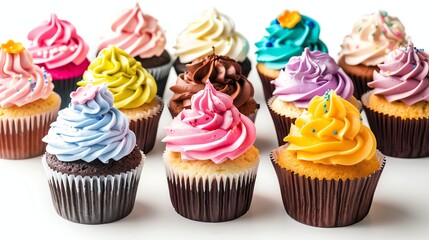 A collection of colorful cupcakes.