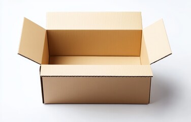 Empty open cardboard box on white background.