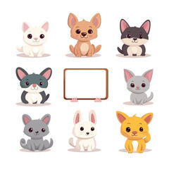 Obraz premium Adorable Cartoon Pets Collection: Nine Cute Animals Sitting
