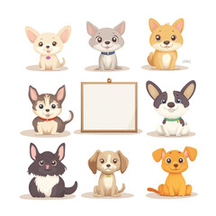 Fototapeta premium Adorable Collection of Cartoon Dogs: A Delightful Set of Puppy Portraits