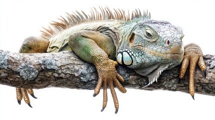 Obraz premium Iguana in Natural Habitat: Captivating Close-Up of a Green Lizard on a Branch