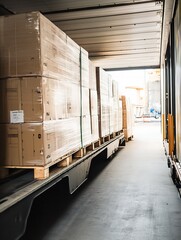 Naklejka premium Efficient Loading Process of Palletized Goods Inside Cargo Container : Generative AI