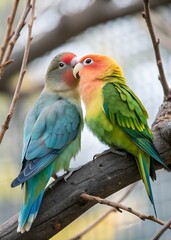 Fototapeta premium pair of parrots love birds 
