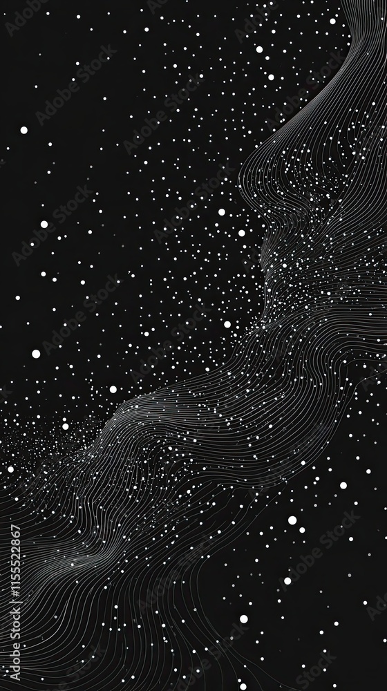Poster abstract dark background with white lines and dots