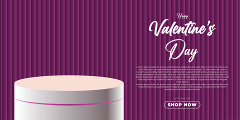 Realistic red 3D cylindrical podium background for valentine's day banner. Valentine's day minimal scene for products showcase, Promotional display. Vector room platforms.