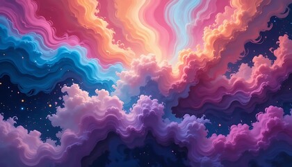 Dreamlike Colorful Cloudscape Swirling Across a Night Sky