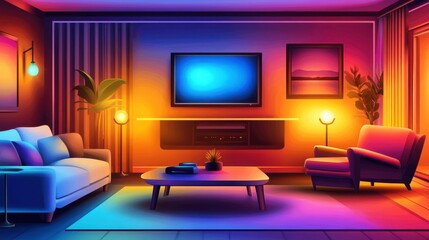 Modern Minimalist Living Room with Soft Lighting