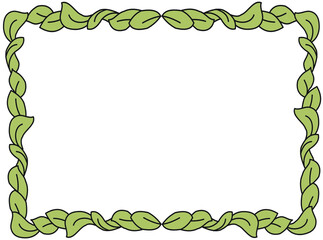 Frame design with green leaves, Hand drawn leaf border in a rectangular format for invitations, posters and cards in ethnic style.
