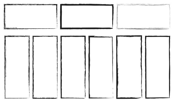Grunge square and rectangle frames. Ink empty black boxes set. Rectangle borders collections. Rubber square stamp imprint. isolated on white background. Vector illustration.&nbsp;EPS&nbsp;10 .