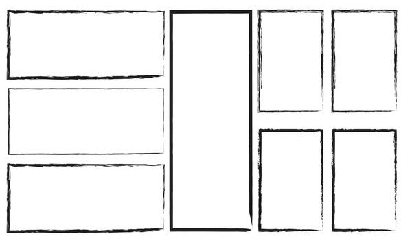 Grunge square and rectangle frames. Ink empty black boxes set. Rectangle borders collections. Rubber square stamp imprint. isolated on white background. Vector illustration.&nbsp;EPS&nbsp;10 .