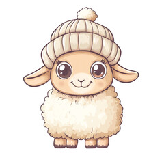 Adorable Cartoon Lamb in a Knitted Hat
