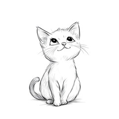 Obraz premium Adorable Kitten Looking Upwards: A Sketch of Innocence and Playfulness
