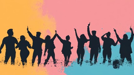 Silhouettes of people with raised hands, a powerful image of unity, celebration, or protest