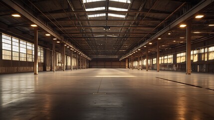 Expansive Contemporary Warehouse Interior with Natural Light and Industrial Design : Generative AI