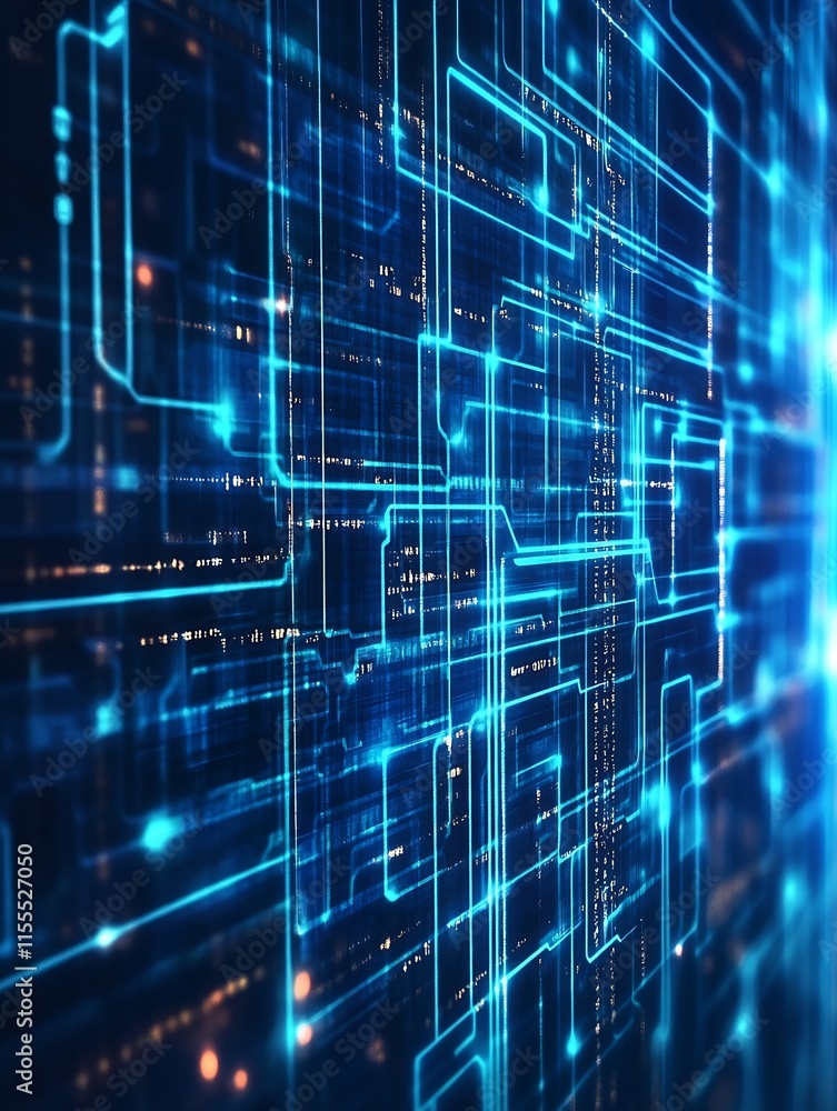 Poster Advanced Digital Network with Interconnected Blue Glowing Paths : Generative AI
