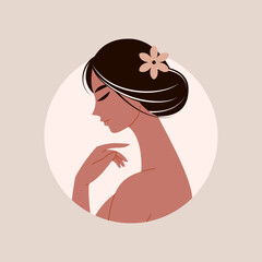 Stylish And Minimalist Round Artwork of a Graceful Woman in Neutral and Earth Tones Accent
